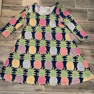 Simply Southern Pineapple Dress‎ M Bright Tropical Preppy Summer Shift Beach